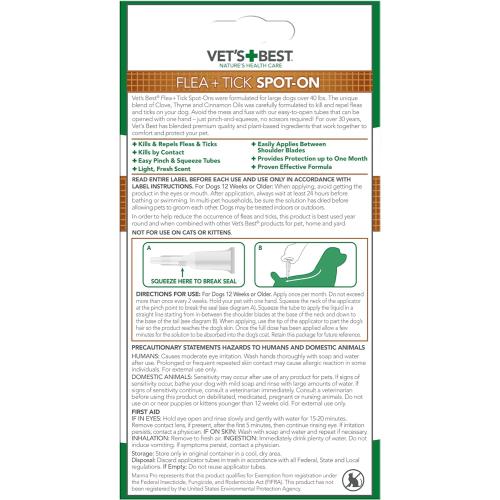 Vet's Best Flea and Tick SpotOn over 40 lbs 4 month
