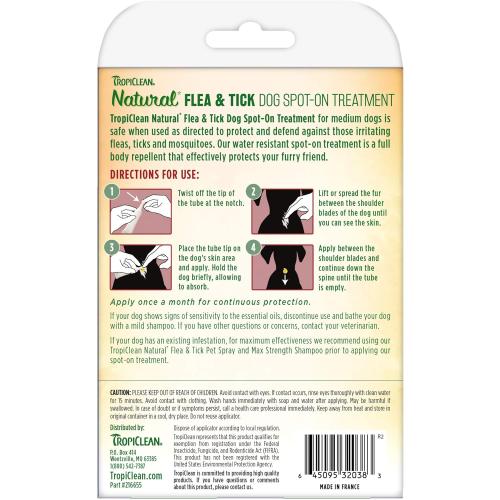 TropiClean Natural Flea Tick Spot On Treatment for Dogs 35-75 4pk