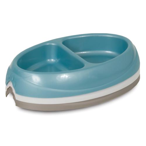 Petmate Ultra Lightweight Double Diner Cat Bowl Blue 1 cup
