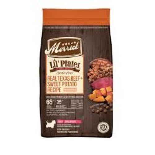 Merrick Lil' Plates Grain Free Real Texas Beef and Sweet Potato with Raw Bites Recipe Small Breed