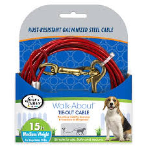 Four Paws Medium Weight Dog Tie Out Cable Red, 1ea/15 Foot