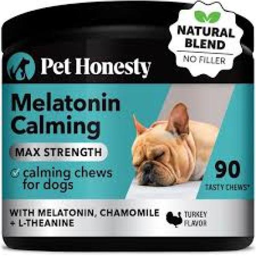PetHonesty Calming Max-Strength Turkey Flavored Melatonin Calming & Anxiety Supplement for Dogs, 90