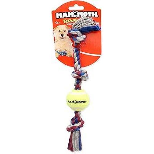 Mammoth Flossy Chews 3 Knot Rope Chew With Tennis Ball for Dogs, Multicolor, 24 inch
