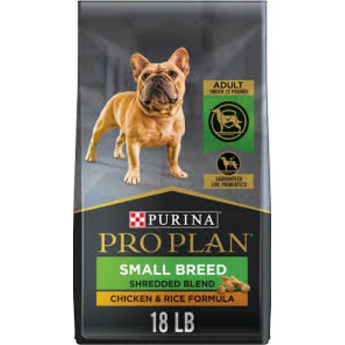 Purina Pro Plan Shredded Blend Adult Small Breed Chicken & Rice Formula Dry Dog Food, 18 Lb. Bag
