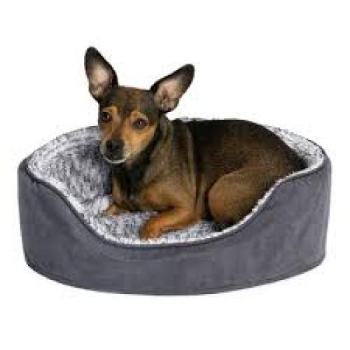 Furhaven Two-Tone Faux Fur & Suede Oval Lounger with Removable Washable Dog Bed Cover, Small, 19"