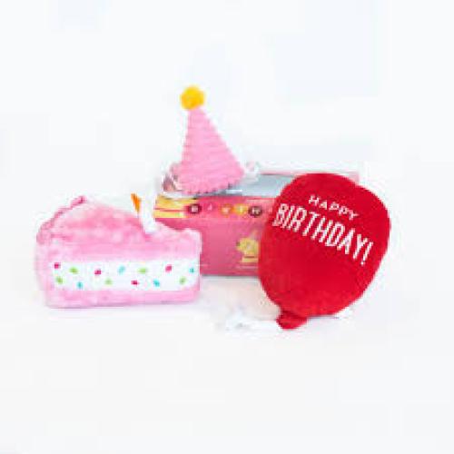 Zippy Paws Birthday Box Display Plush Dog Toy Set - Pink - 3 Piece