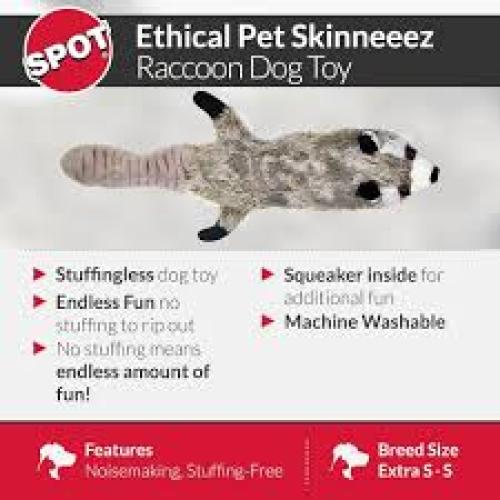 Spot Plush Skinneeez Multicolored  Mini Raccoon Dog Toy 15 in