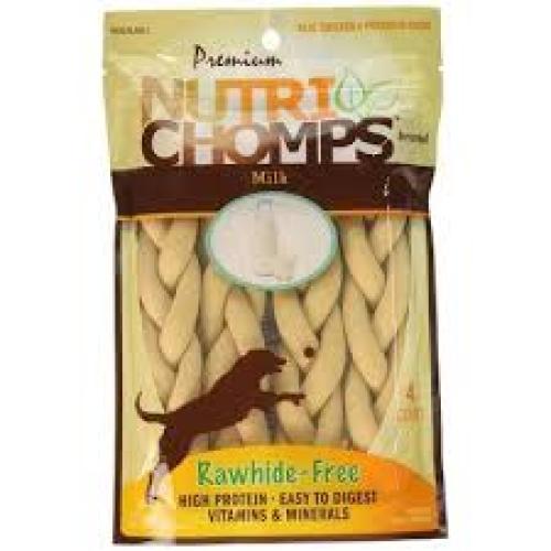 Nutri Chomps Large Twists 6" Rawhide Free Milk Flavor Braid - 4pack