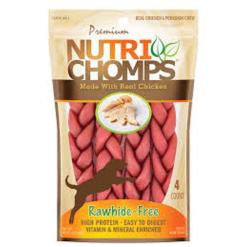 Nutri Chomps Large Twists 6" Rawhide Free Chicken Flavor Braid - 4pack