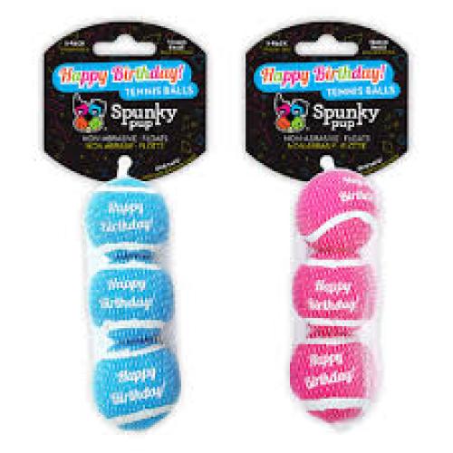 Spunky Pup Tennis Balls Happy Birthday Blue/Pink 3 Pack