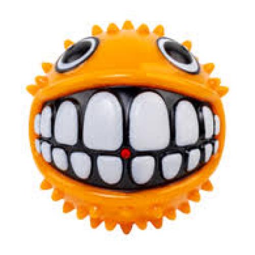 KONG Grinz Dog Toy – Durable Squeaky Ball with Erratic Bounce Pufferfish MD