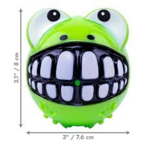 KONG Grinz Dog Toy – Durable Squeaky Ball with Erratic Bounce Green Frog  LG