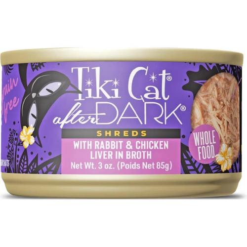 Tiki Cat After Dark Rabbit & Chicken Liver Grain-Free Shredded Wet Cat Food, 3-oz can, case of 12