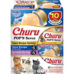 Inaba Churu Pop'n Serve Tuna Variety Grain-Free Lickable Cat Treats, 1.2-oz cup, 10 count