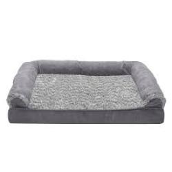 Fur Haven Pet Products Plush & Suede Sofa Orthopedic Pet Bed Almondine, 1ea/MD grey