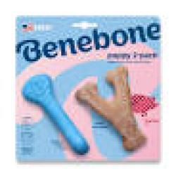 Benebone Puppy Wishbone & Rubber Bone Bacon Dog Chew Toy 2pk
