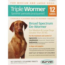 Durvet Triple Wormer  for Medium-Large Dogs 12  Chewable Tablets