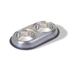 Van Ness Pets Stainless Steel Double Dish Food And Water Bowl For Cats/Small Dogs, 16 OZ, Wide No-Ti