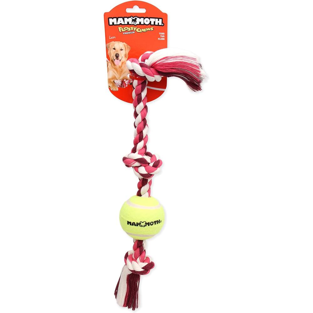 Mammoth Pet Products 3 Knot Tug Dog toy w/4in Tennis Ball Mammoth Pet Products 3 Knot Tug Dog toy w/4in Tennis Ball