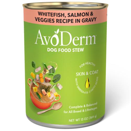 Avoderm Wet Dog Can Whitefish Salmon Veggie Stew in Gravy 13oz
