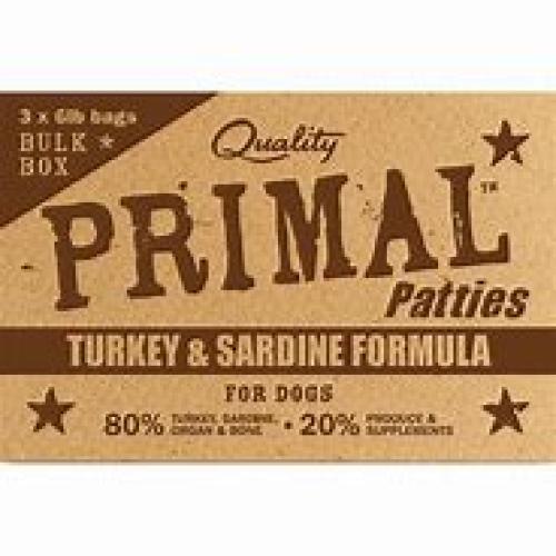 Primal Frozen Dog Raw Turkey Sardine Patties Bulk 18#