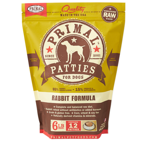 Primal Frozen Dog Raw Rabbit Patties 6#