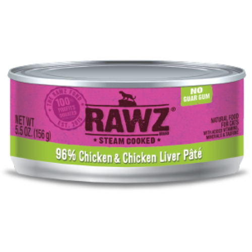 Rawz Wet Cat Can 96% Chicken Chicken Liver Pate 5.5oz
