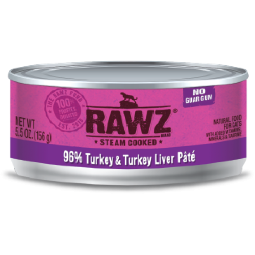 Rawz Wet Cat Can 96% Turkey Turkey Liver Pate 5.5oz