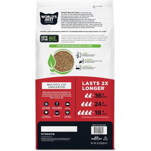World's Best Cat Litter Multiple Cat Unscented Cat Litter 15#