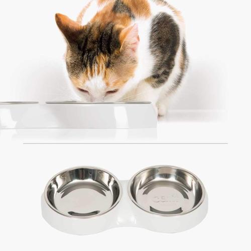 Catit Cat Bowl Double Bowl White 6.83oz