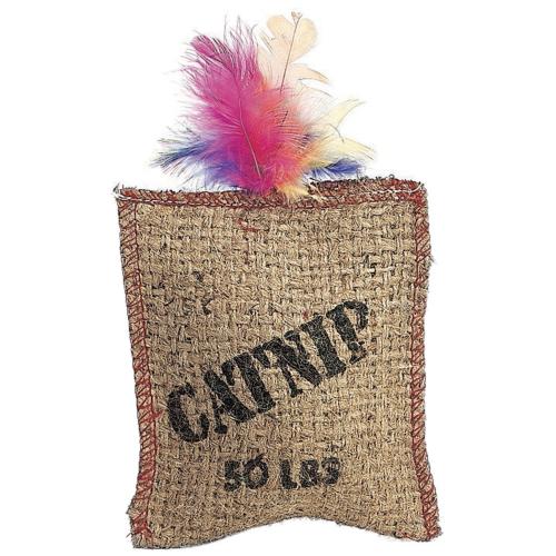 Spot Cat Toy Jute & Feather Sack w/ Catnip 7"