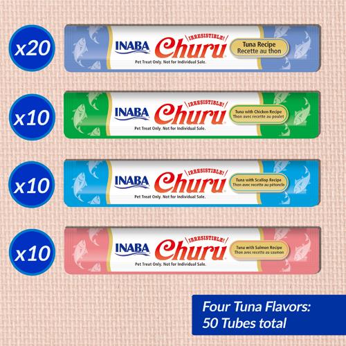 Inaba Cat Treat Churu Tuna Variety Tub 0.5oz 50pk