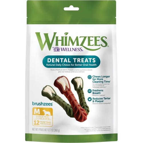 Whimzees Dog Treat Dental Brushzees Medium 12.7 OZ 12ct