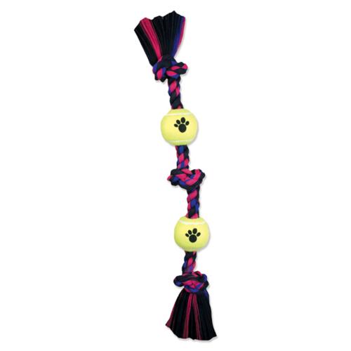 Mammoth Dog Toy Rope 3 Knot Tug w/ Mini Tennis Balls 12" Mini