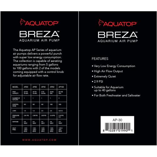 Aquatop BREZA Aquarium Supply Air Pump AP-30