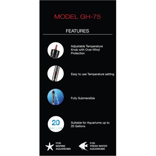 Aquatop Aquarium Supply Glass Submersible Heater 75W