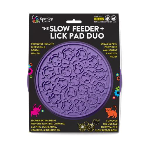Spunky Pup Dog Bowl Slow Feeder Lick Pad Duo