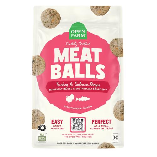 Open Farm Frozen Dog Meat Balls Turkey Salmon 14oz