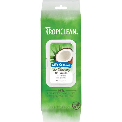 TropiClean Pet Grooming Ear Wipes Mild Coconut 50ct