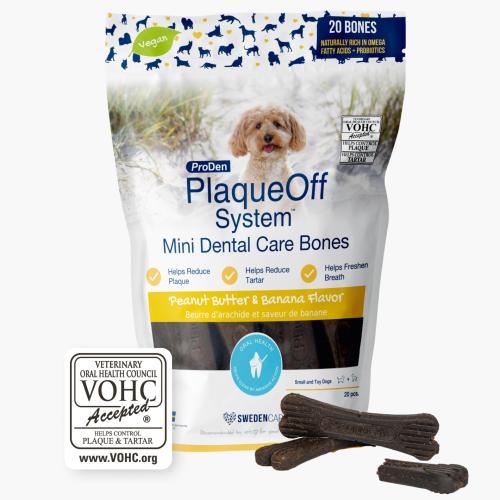 PlaqueOff Dog Treat Dental Bones Mini Peanut Butter Banana 20ct