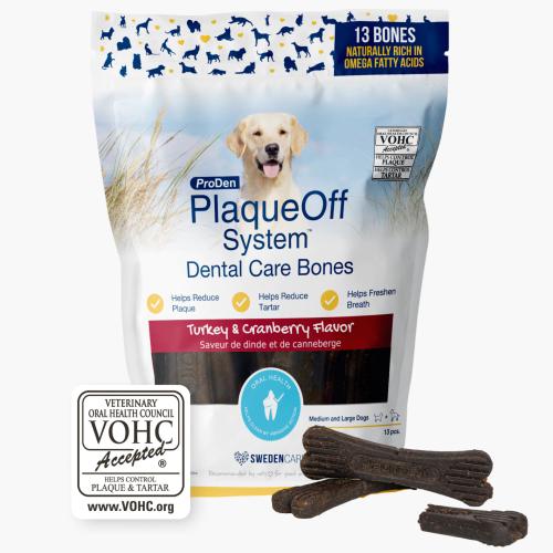 PlaqueOff Dog Treat Dental Bones Turkey Cranberry 13ct
