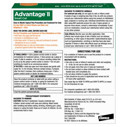 Advantage II Cat Flea & Tick Medication Small 5-9# 4pk