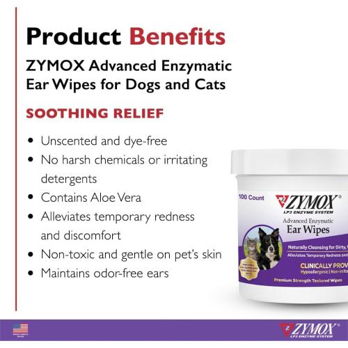 Zymox Grooming Supply Enzymatic Ear Wipes 100ct