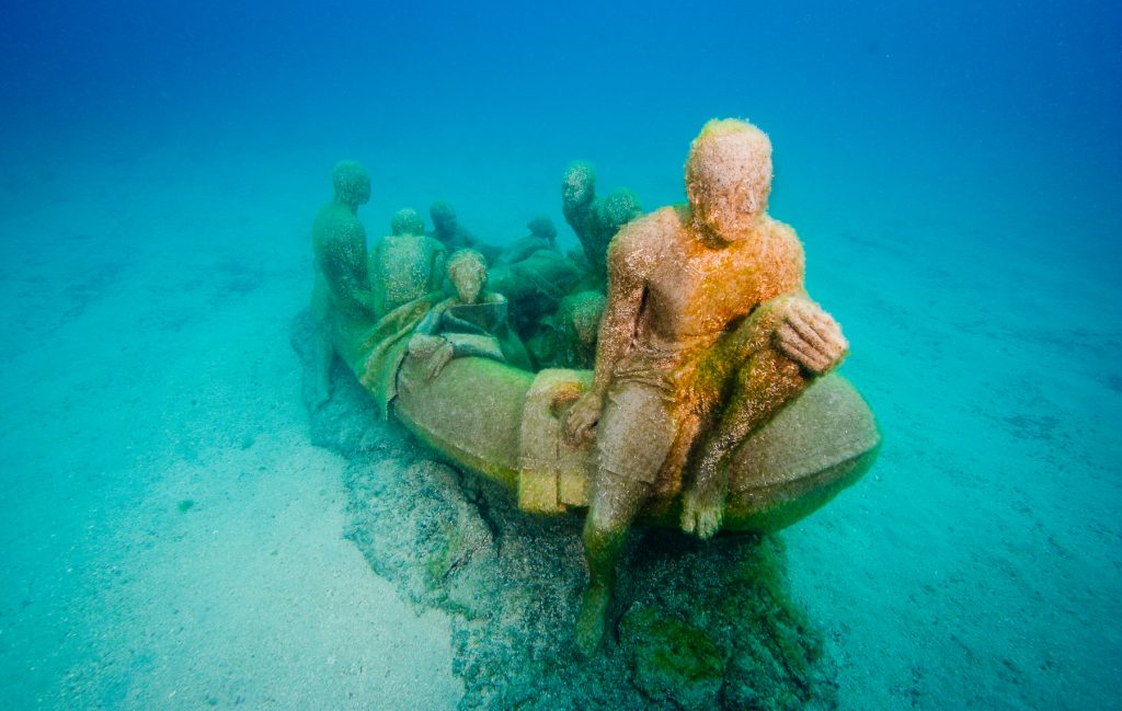 The Raft of Lampedusa. Depth 14m, Museo Atlantico, Spain. Photo: Jason DeCaires Taylor