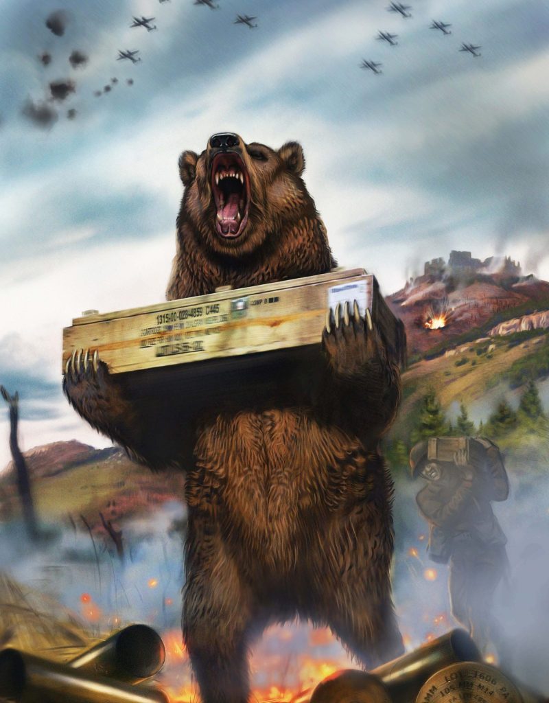 Artist rendition of Wojtek carrying shells during the Battle of Battle of Monte Cassino