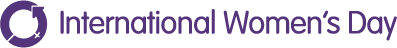 International Women's Day logo - purple icon and text on a white background. Circular symbol and text.