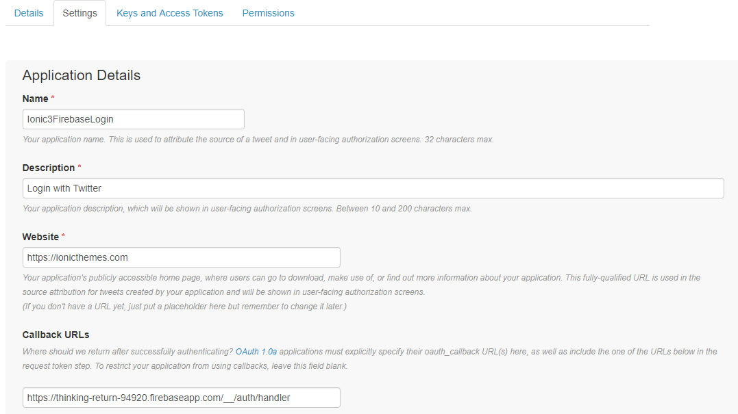 twitter firebase authentication with ionic framework