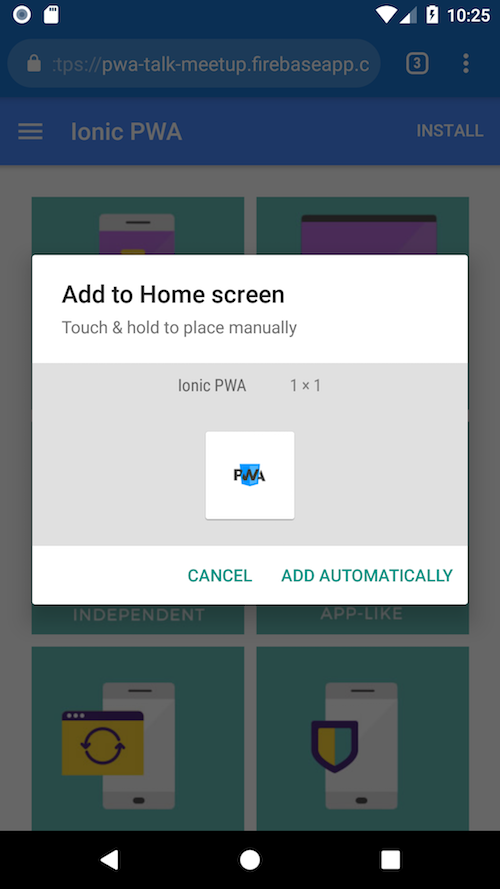 progressive web app install banner