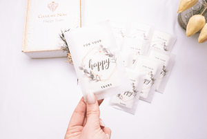 Happy Tears tissue packs for wedding minimalist printed design Charmy Now