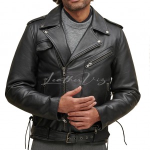 ASYMMETRICAL ZIPPER CLOSURE MEN LEATHER RIDER JACKET s
